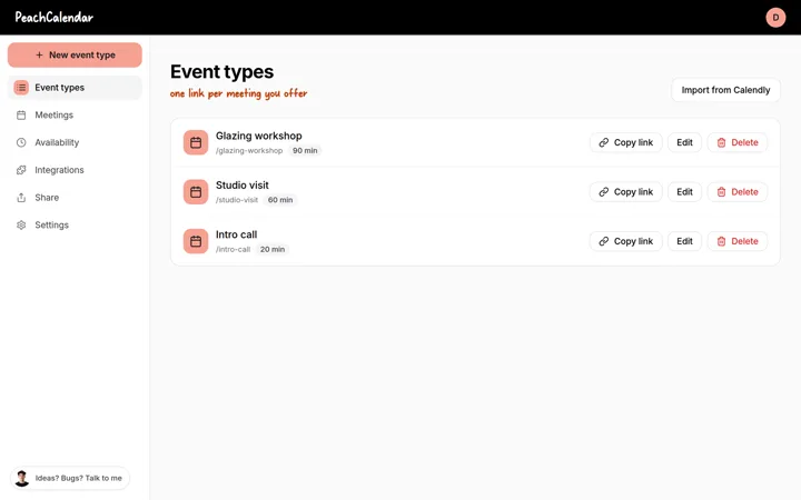 PeachCalendar screenshot (demo data)